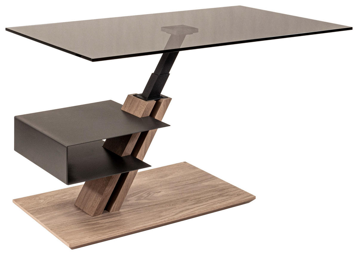 COUCHTISCH in Holz, Metall, Glas 100/60/47-64 cm  - Wildeiche/Grau, Natur, Glas/Holz (100/60/47-64cm) - Venda