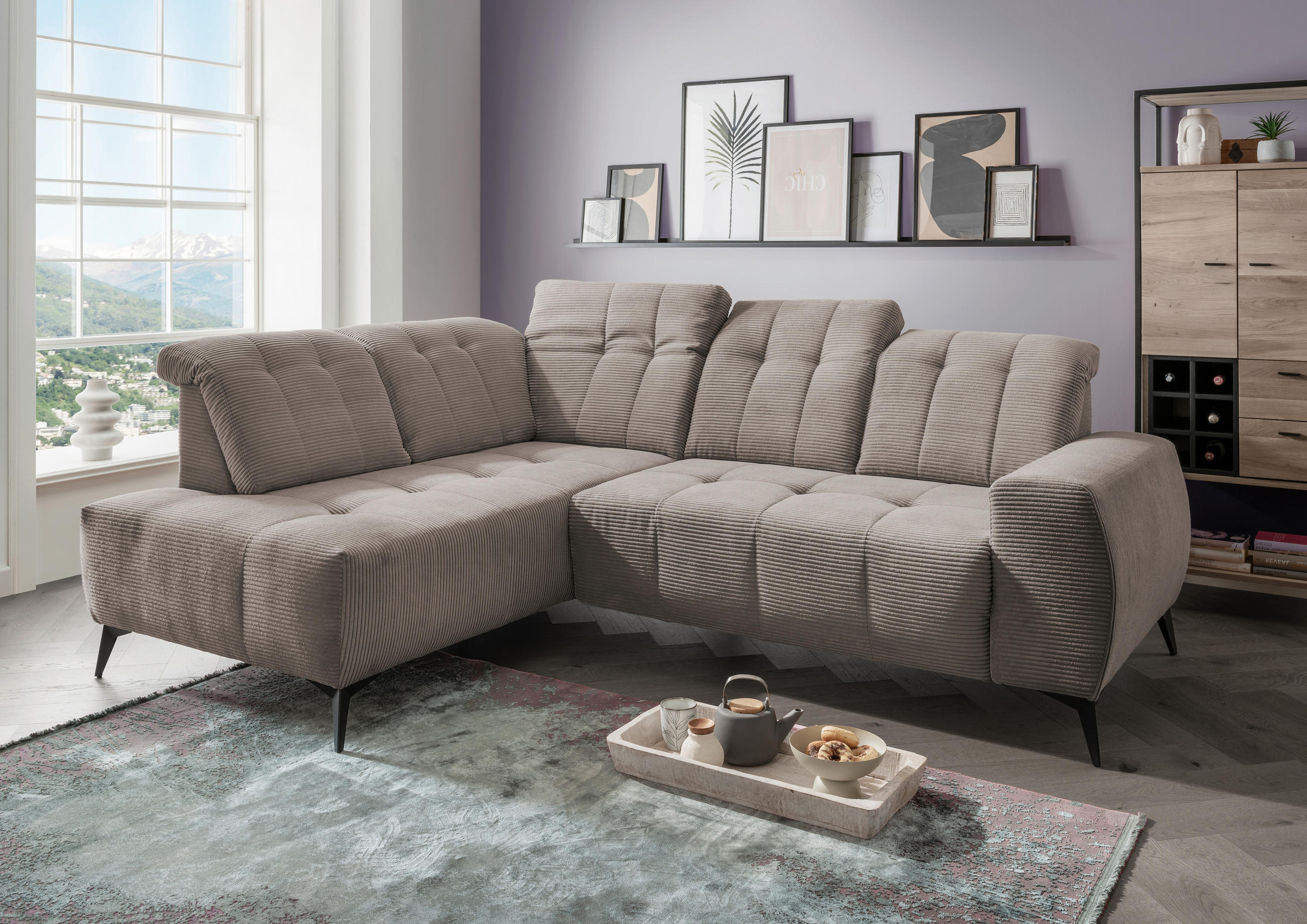 ECKSOFA in Cord Graubraun  - Graubraun/Schwarz, Modern, Textil/Metall (200/261cm) - Livetastic