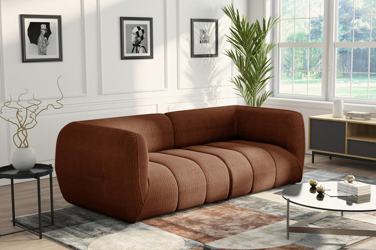SOFA in Struktur Terracotta  - Terracotta/Schwarz, Design, Holz/Textil (240/80/95cm) - MID.YOU