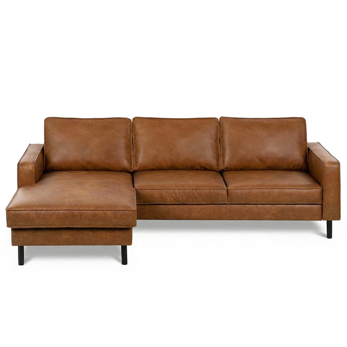 ECKSOFA  in Echtleder Cognac  - Cognac/Schwarz, Design, Leder/Metall (166/238cm) - Livetastic