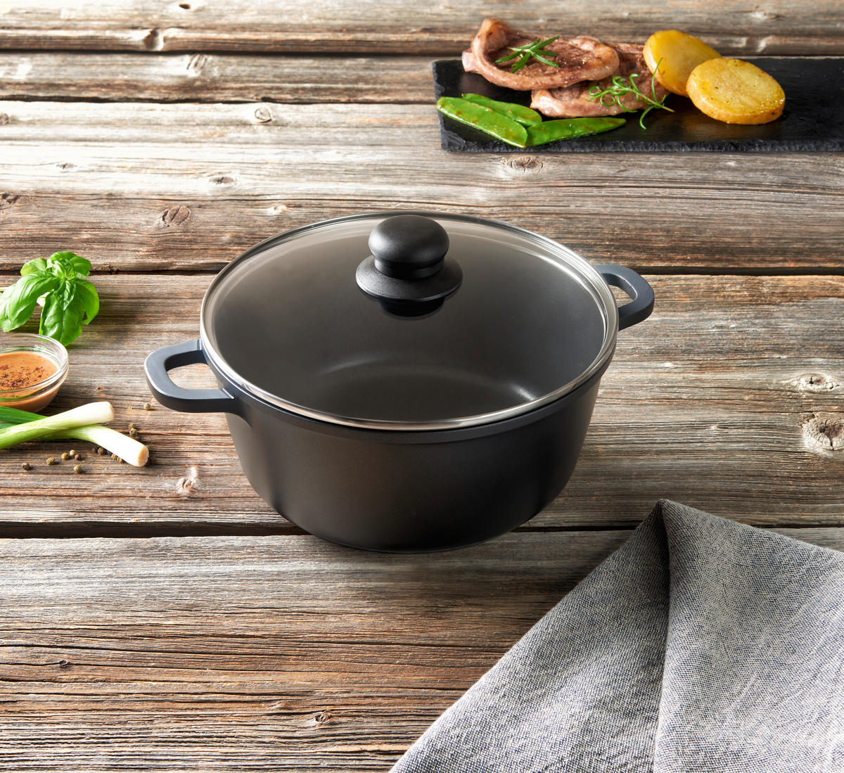 LONEC TURIN, Ø 24 Turin  aluminij   - barve nerjavečega jekla/črna, Konvencionalno, kovina/umetna masa (24/11cm) - Homeware Profession.