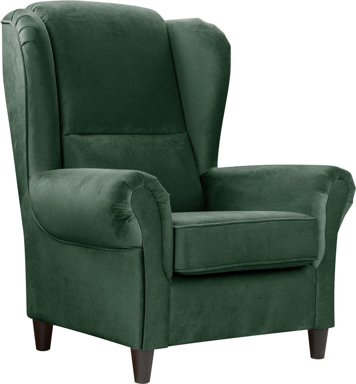 OHRENSESSEL Plüsch Dunkelgrün  - Dunkelgrün/Schwarz, Design, Holz/Textil (94/112/92cm) - MID.YOU