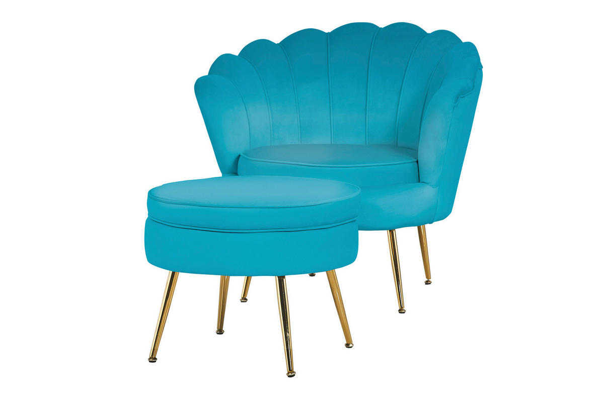 HOCKER in Textil Blau  - Blau/Goldfarben, MODERN, Textil/Metall (52/41/52cm) - Livetastic