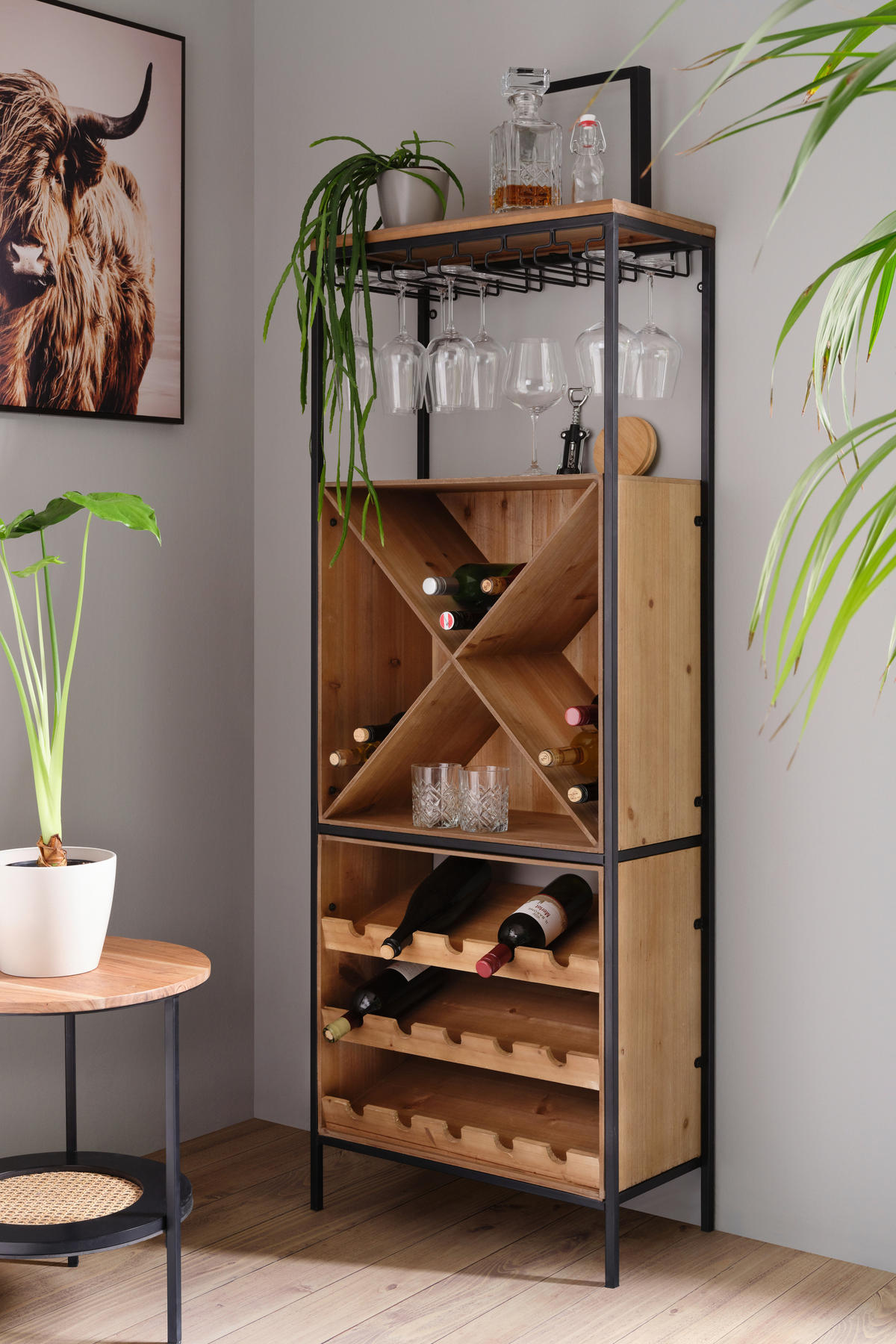 BARMODUL i trä, metall, trämaterial  60/30/160 cm  - ljusbrun/svart, Lifestyle, metall/trämaterial (60/30/160cm) - Ambia Home