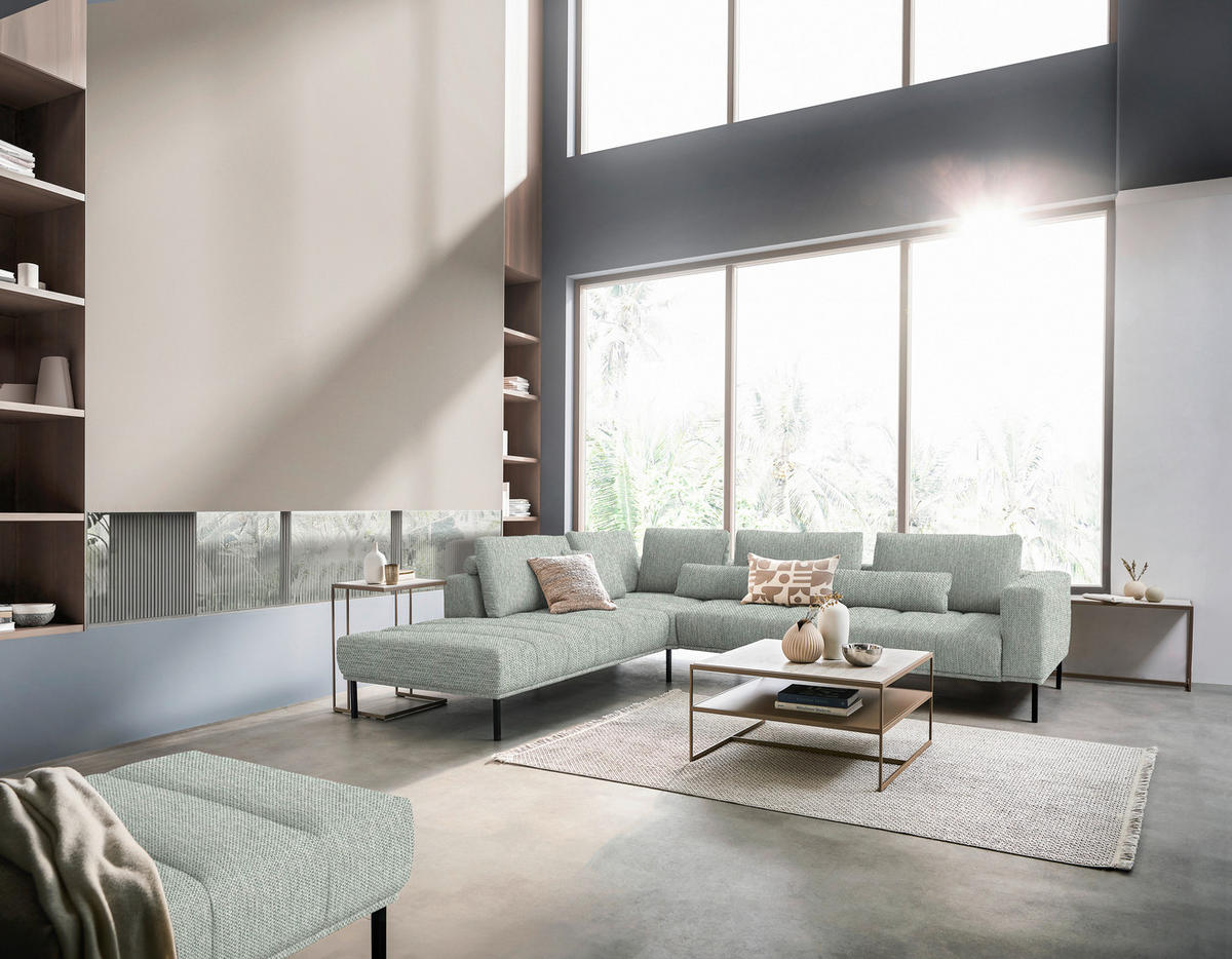 ECKSOFA  in Flachgewebe Grauweiß  270/308 cm  - Grauweiß/Schwarz, Design, Textil/Metall (270/308cm) - Pure Home Lifestyle