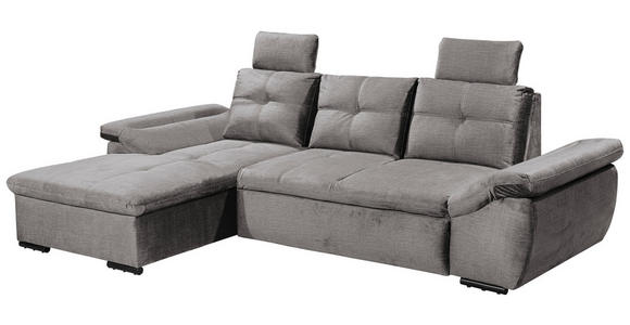 ECKSOFA  in Mikrovelours Hellgrau  - Hellgrau/Schwarz, KONVENTIONELL, Kunststoff/Textil (170/275cm) - Carryhome