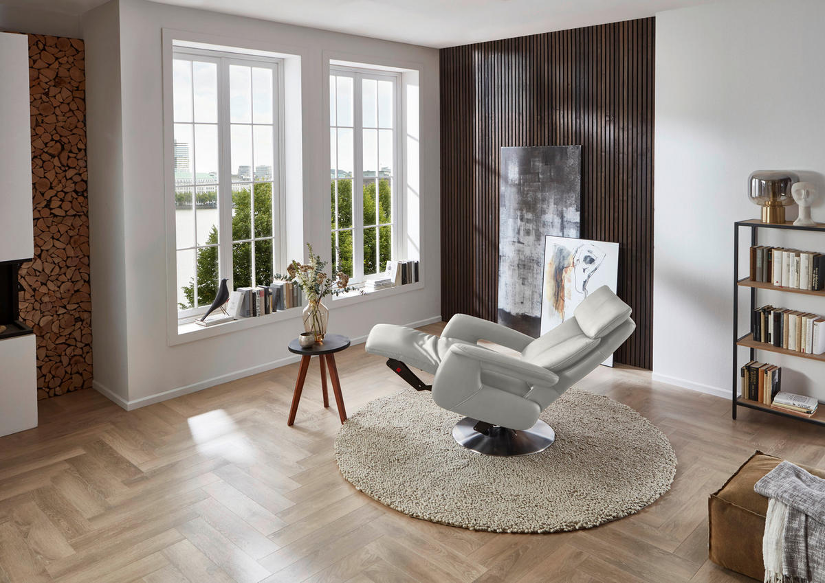 RELAXSESSEL in Leder Weiss  - Weiss/Edelstahlfarben, Design, Leder/Metall (78/112/85cm) - Cantus