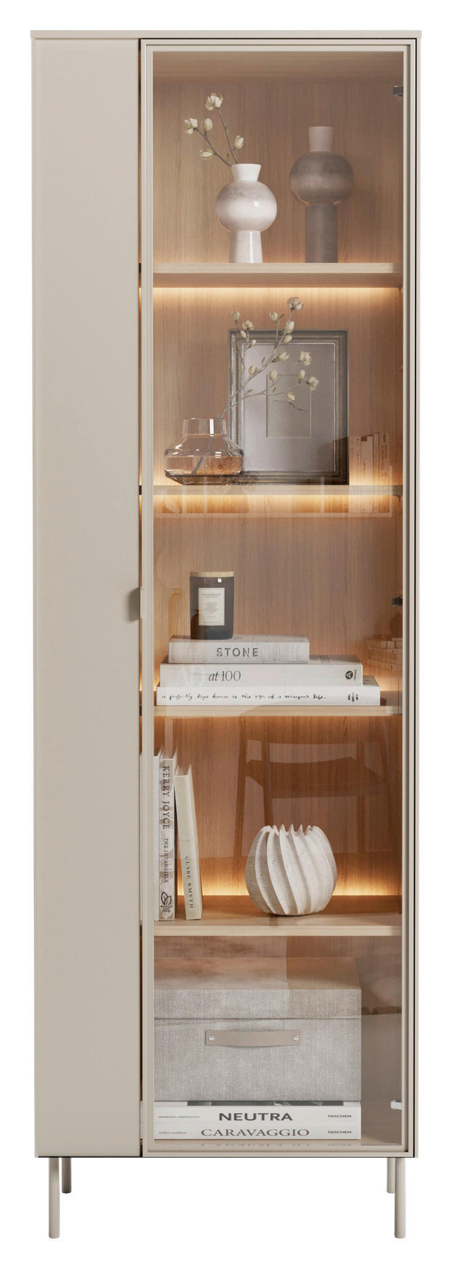 VITRINE Eichefarben, Kaschmir  - Kaschmir/Eichefarben, Modern, Glas/Holzwerkstoff (63/197/41cm) - Carryhome