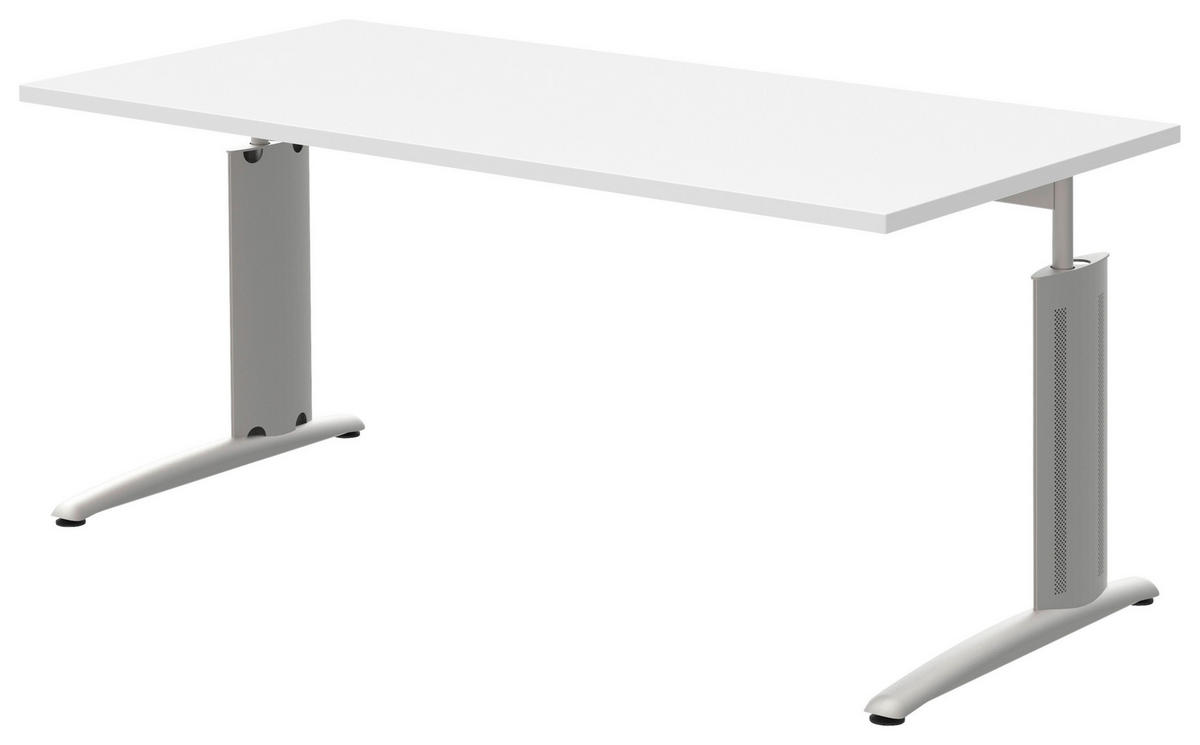 SCHREIBTISCH 160/80/70-82 cm  in Weiss, Alufarben  - Weiss/Alufarben, Konventionell, Holzwerkstoff/Metall (160/80/70-82cm) - Moderano