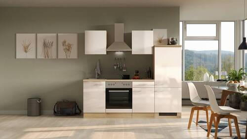 KÜCHENBLOCK 220 cm in Kaschmir - Kaschmir/Edelstahlfarben, MODERN, Holzwerkstoff/Metall (220cm) - FlexWell