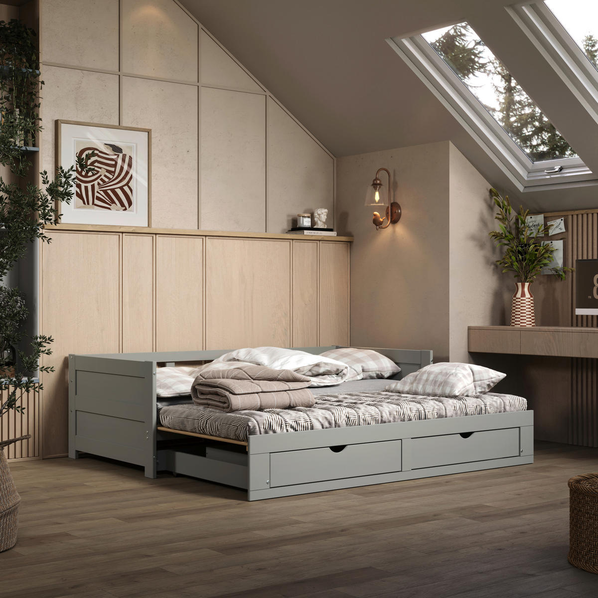 AUSZIEHBETT 200/100 cm Taupe  - Taupe/Naturfarben, Modern, Holz/Holzwerkstoff (200/100cm) - MID.YOU