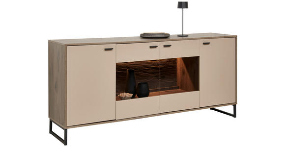 SIDEBOARD 184/85/44 cm  in Eichefarben, Hellgrau  - Eichefarben/Anthrazit, MODERN, Glas/Holzwerkstoff (184/85/44cm) - Carryhome