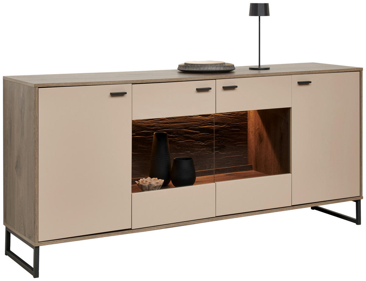 SIDEBOARD  in 184/85/44 cm  - Eichefarben/Anthrazit, MODERN, Glas/Holzwerkstoff (184/85/44cm) - Hom`in