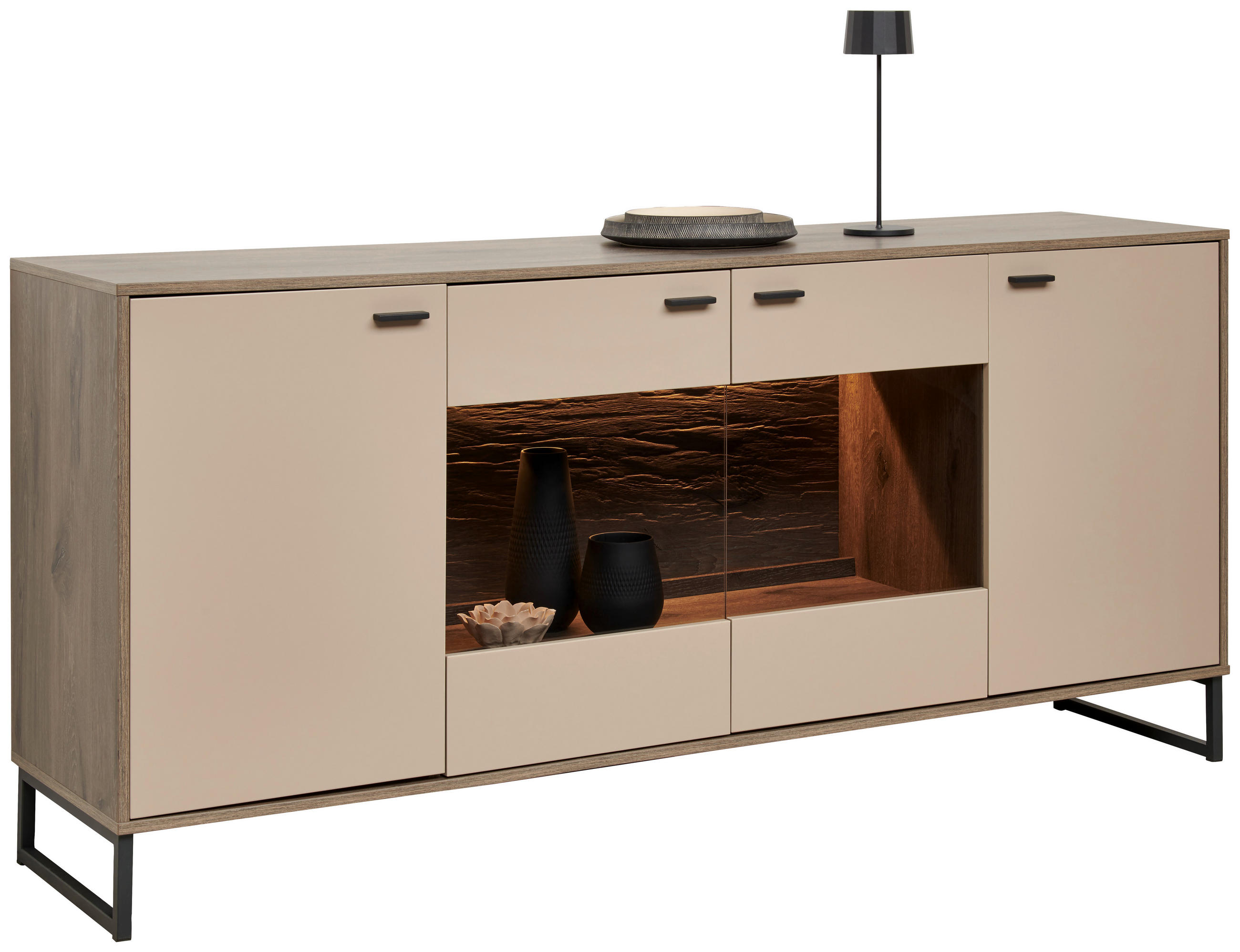 Thumbnail - Hom`in Sideboard, Eiche, Hellgrau, Holzwerkstoff, 3 Fächer, 184x85x44 cm, Beimöbel erhältlich, stehend, Wohnzimmer, Komm...