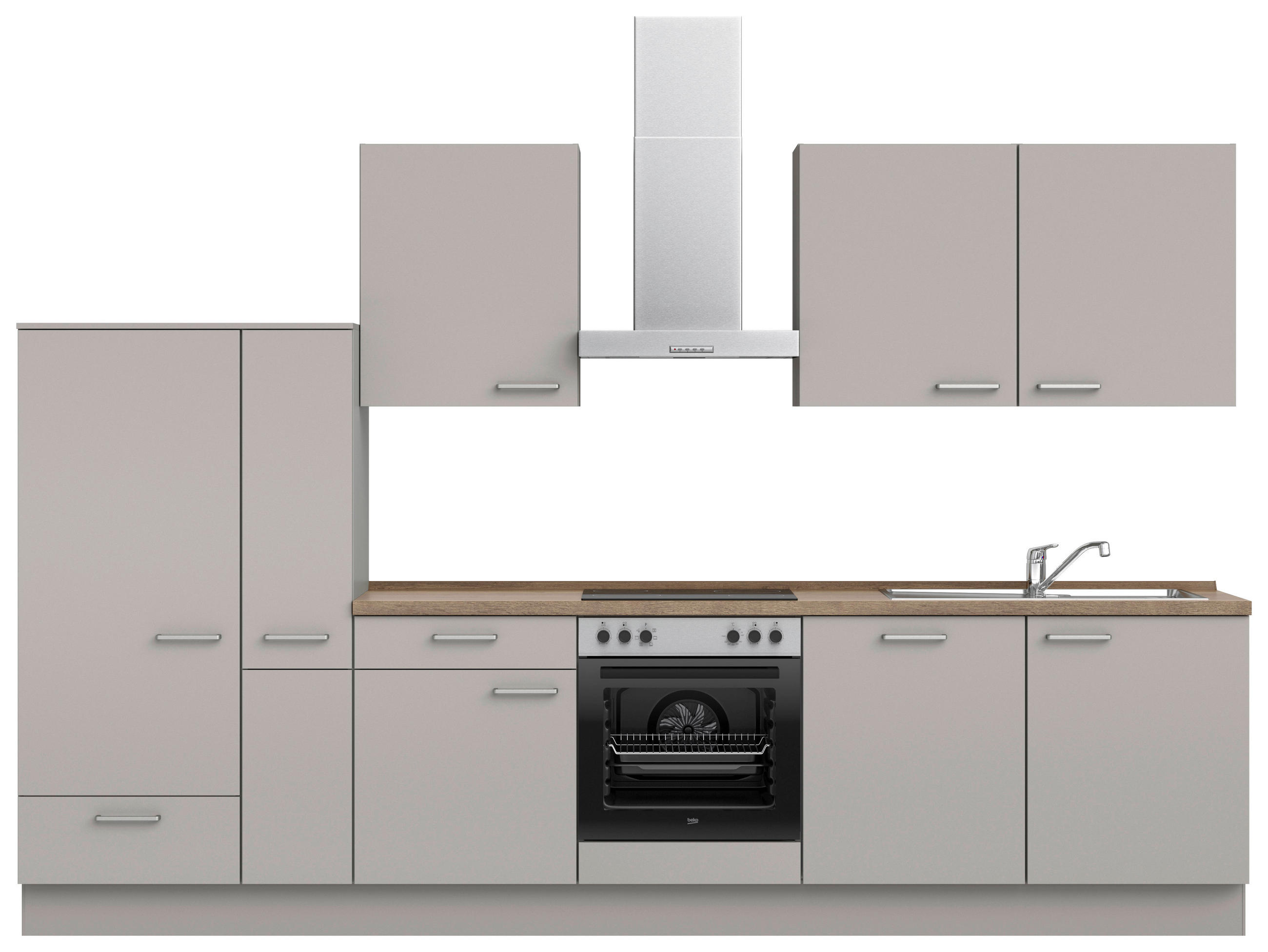KÜCHENLEERBLOCK 330 cm   in Grau, Eiche dunkel  - Eiche dunkel/Edelstahlfarben, MODERN, Holzwerkstoff/Metall (330cm) - Nobilia