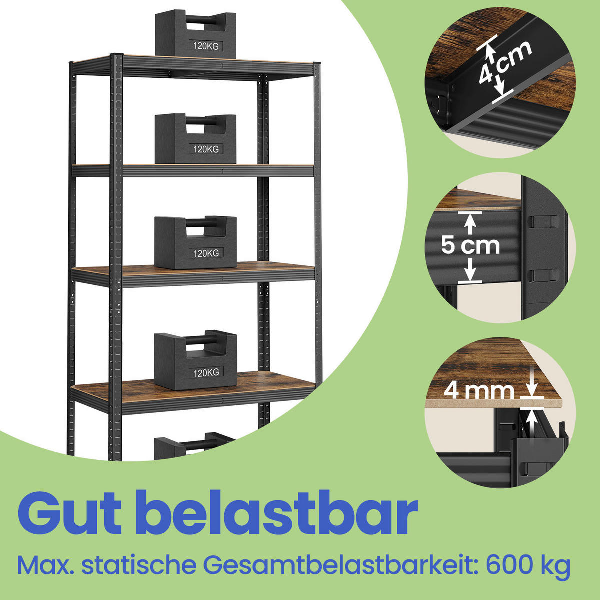 SCHWERLASTREGAL 100/200/50 cm  - Schwarz/Braun, Basics, Holzwerkstoff/Metall (100/200/50cm)