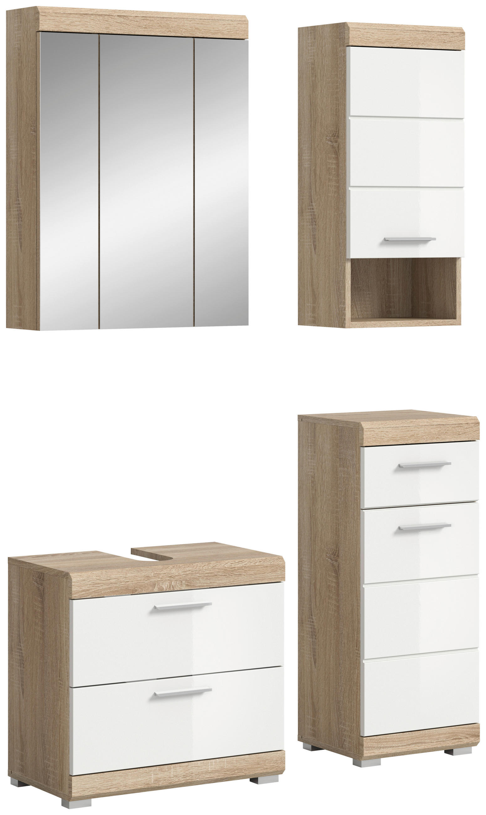 BADEZIMMER 4-teilig in 97 cm - Weiss Hochglanz/Silberfarben, Modern, Glas/Holzwerkstoff (97cm) - MID.YOU