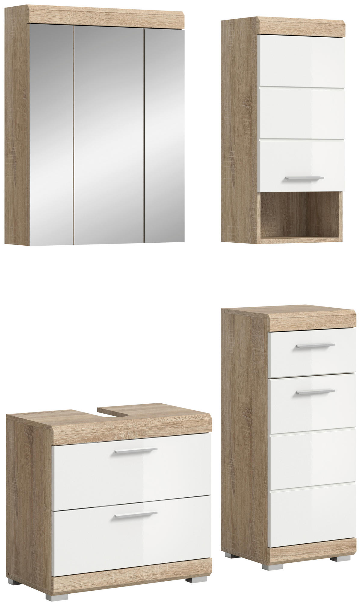 BADEZIMMER 4-teilig  in 97 cm  - Weiss Hochglanz/Silberfarben, Modern, Glas/Holzwerkstoff (97cm) - MID.YOU