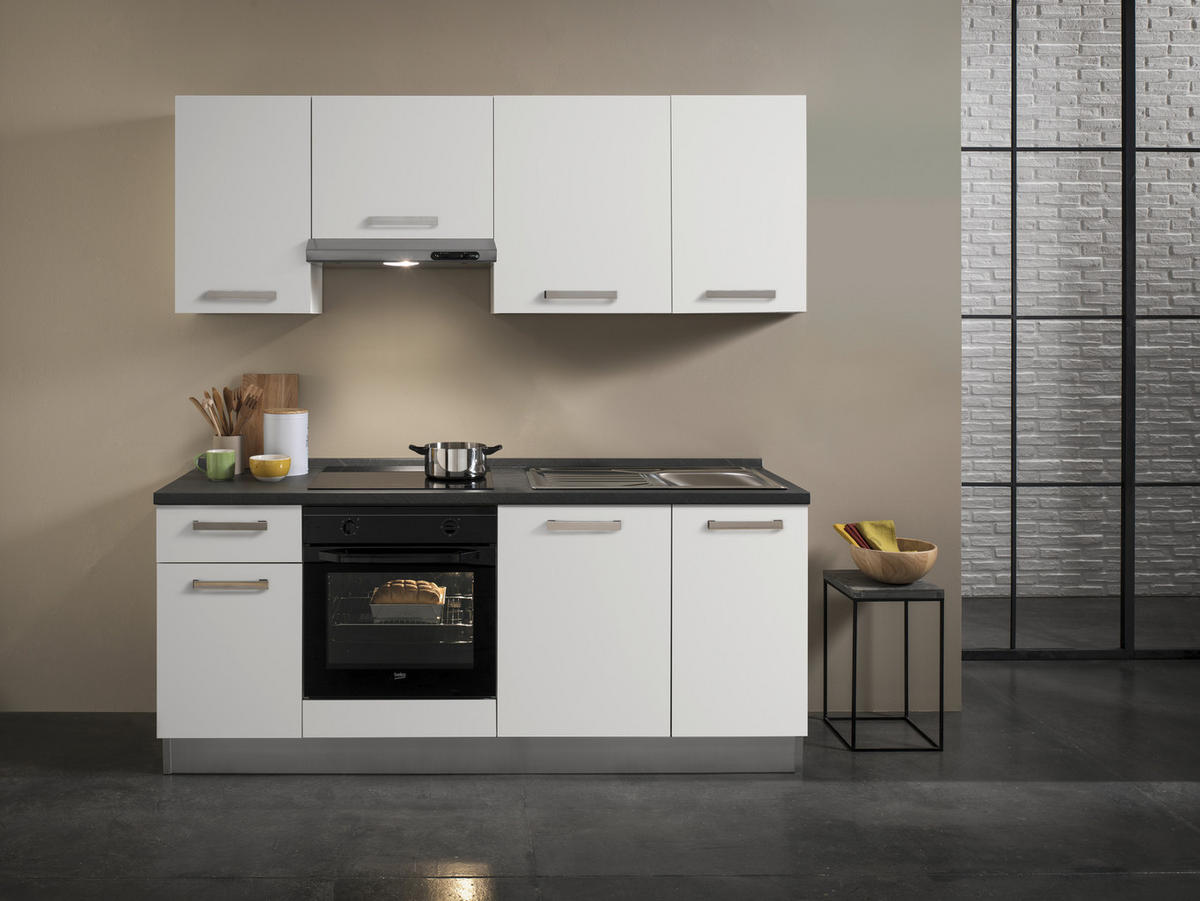 KÜCHENBLOCK 210 cm   in Weiß  - Dunkelgrau/Alufarben, Basics, Holzwerkstoff/Kunststoff (210cm) - MID.YOU