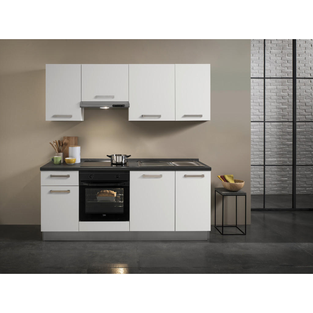 Küchenzeile Belluna M. Geräten 210 Cm Weiß/grau Elegant