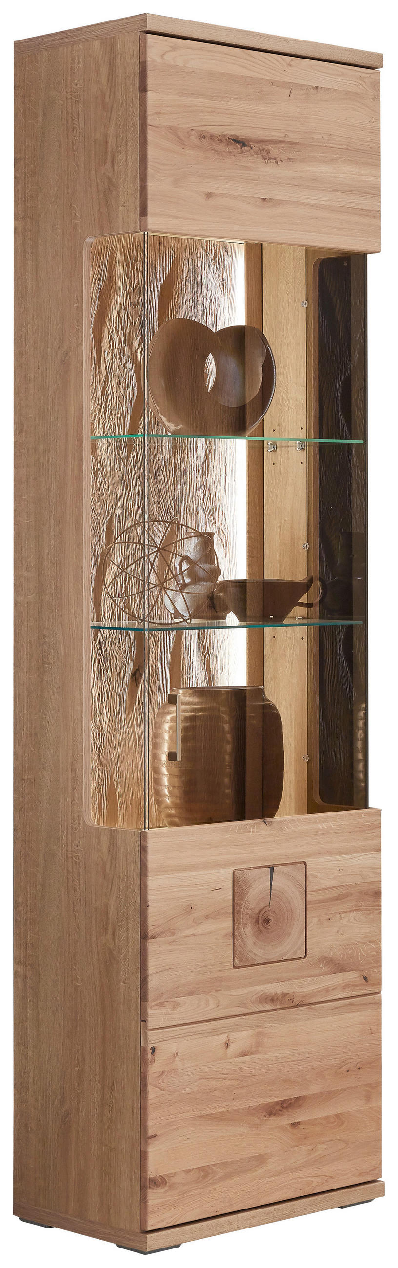 VITRINE  in massiv Eiche Alteiche  - Alteiche/Grau, KONVENTIONELL, Glas/Holz (55/208,6/37,4cm) - Livetastic