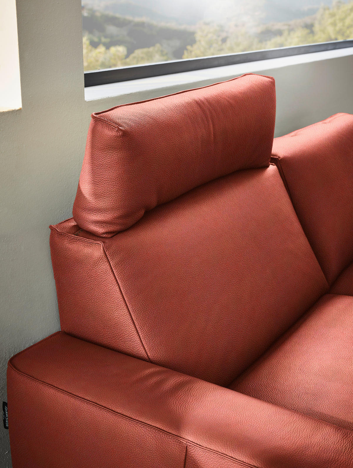 2,5-SITZER in Leder Rot  - Rot/Schwarz, Design, Leder/Metall (200/102/92cm) - Johann Jakob