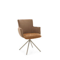 ARMLEHNSTUHL  Wippfunktion, Sitzfläche 360° drehbar, inklusive Armlehnen, gepolsterte Armlehnen, Stoff-/Lederauswahl Chenille, Lederlook  - Cognac/Beige, Design, Textil/Metall (63/88/64cm) - Musterring