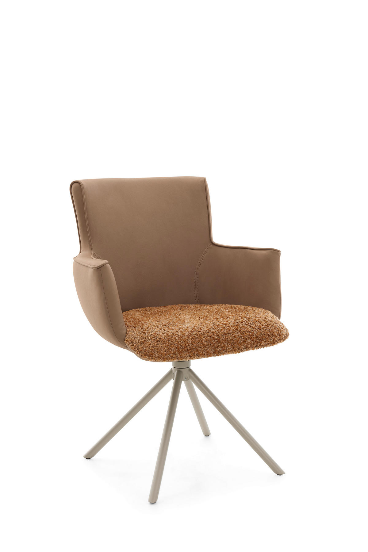 ARMLEHNSTUHL  Wippfunktion, Sitzfläche 360° drehbar, inklusive Armlehnen, gepolsterte Armlehnen, Stoff-/Lederauswahl Chenille, Lederlook  - Cognac/Beige, Design, Textil/Metall (63/88/64cm) - Musterring