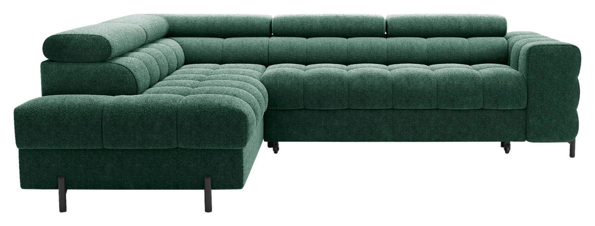 ECKSOFA FERUCCE Dunkelgrün Teddystoff Bettkasten, Kopfteilverstellung  - Dunkelgrün/Schwarz, Design, Textil/Metall (200/276cm) - MID.YOU