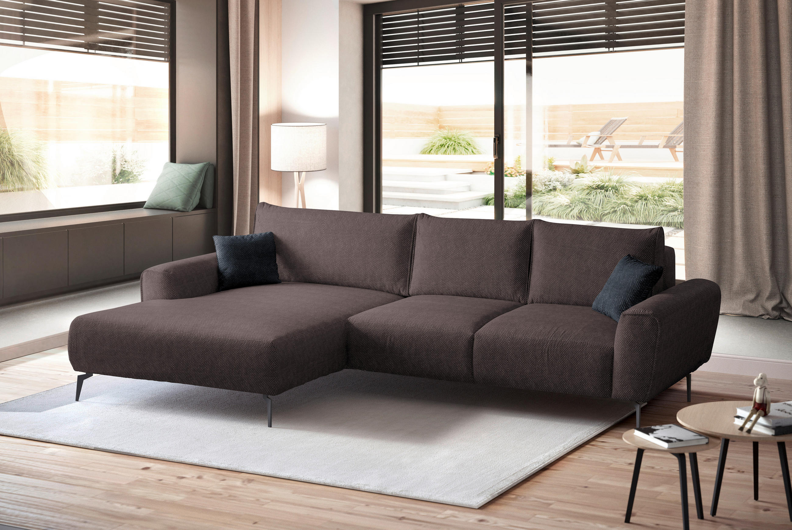 ECKSOFA in Webstoff Braun  - Schwarz/Braun, Design, Textil/Metall (170/272cm) - Welnova