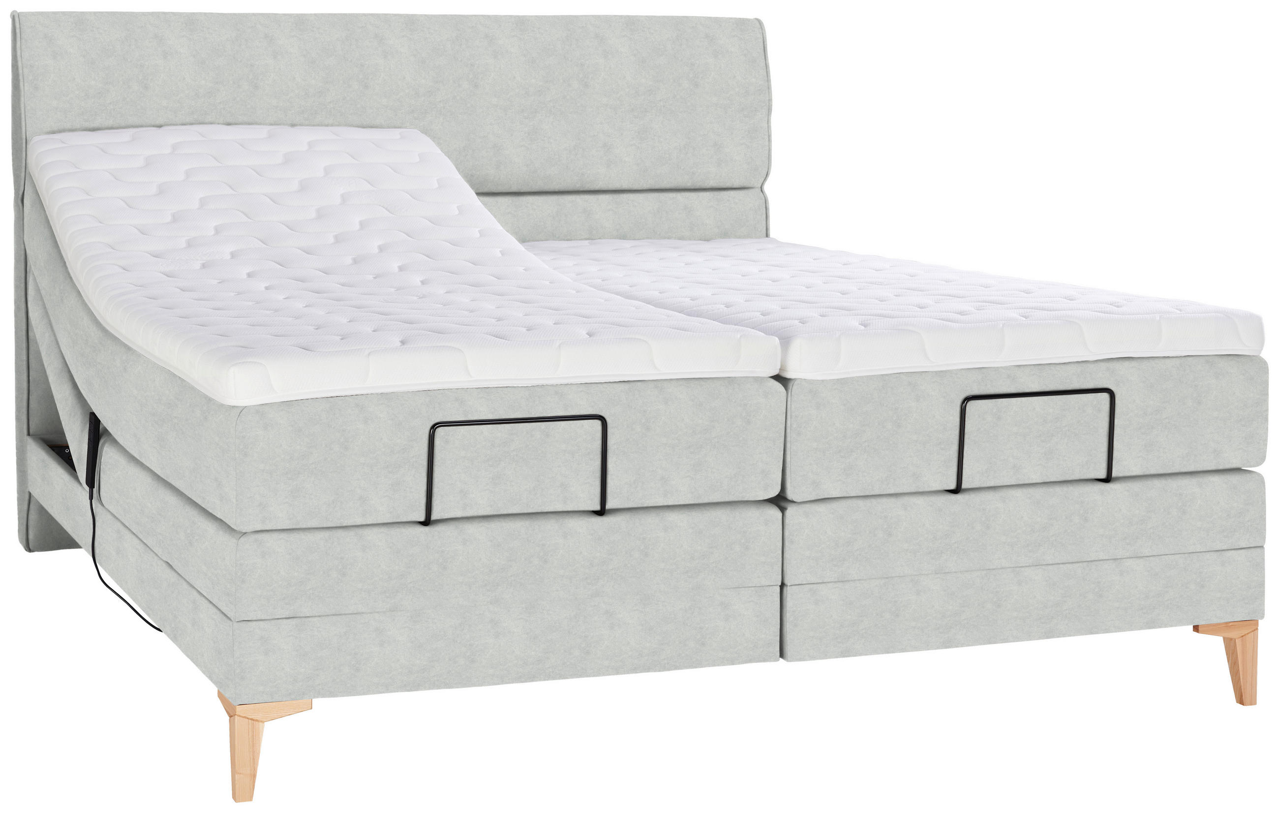 BOXSPRINGBETT 180/200 cm  in Hellgrau  - Eichefarben/Hellgrau, Konventionell, Holz/Textil (180/200cm) - Voleo