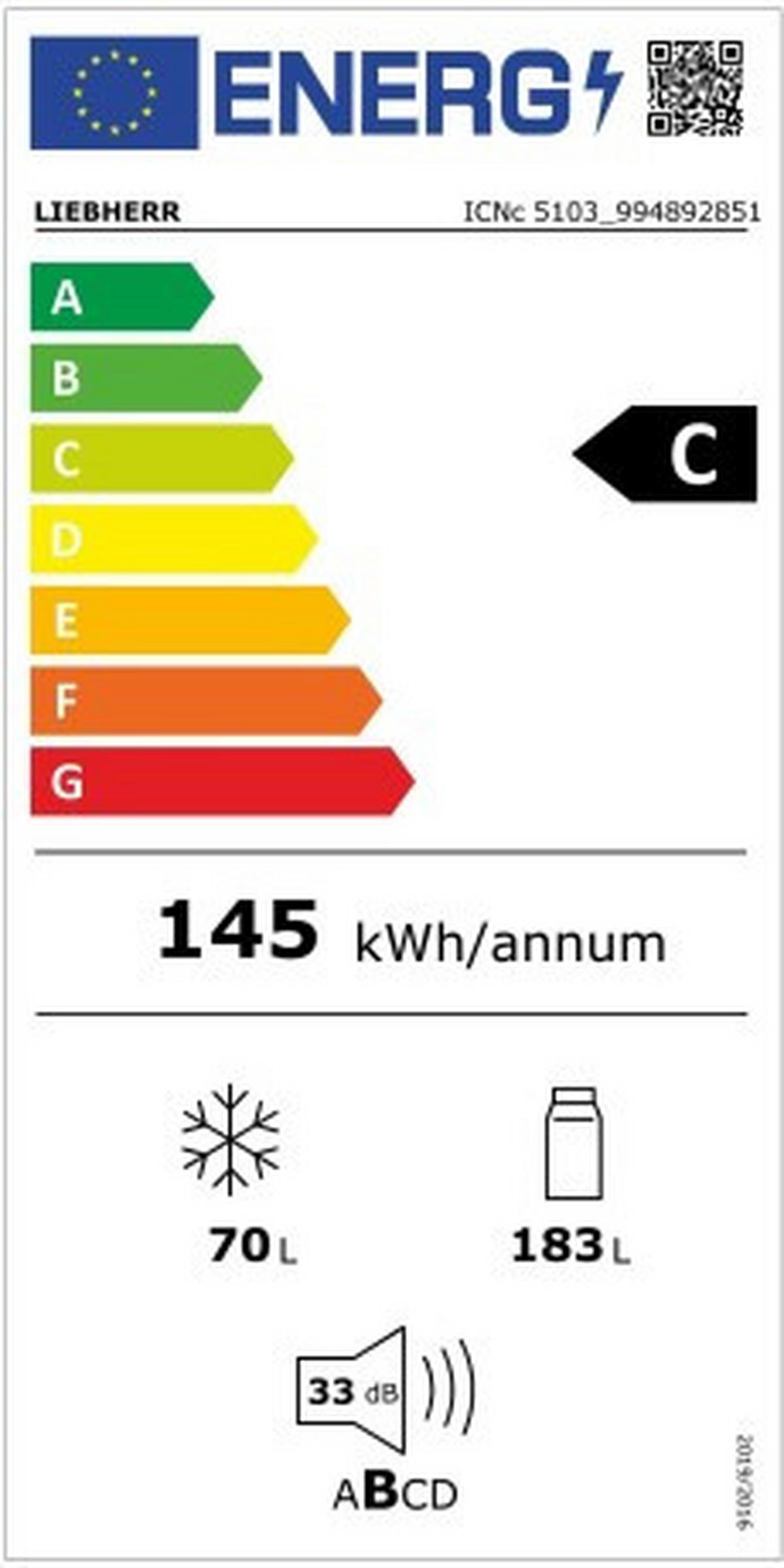 KÜHL-GEFRIER-KOMBINATION ICNc 5103  - Weiß, Basics, Glas/Kunststoff (55,9/177/54,6cm) - Liebherr