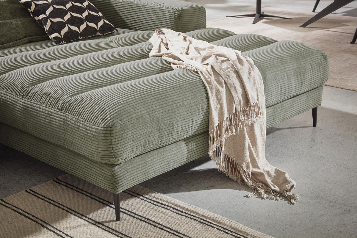 ECKSOFA Graugrün Cord Rücken echt  - Schwarz/Graugrün, Design, Textil/Metall (296/207cm) - Dieter Knoll