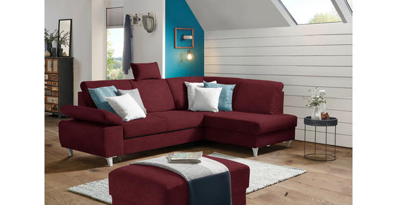 ECKSOFA in Flachgewebe Rot  - Silberfarben/Rot, KONVENTIONELL, Holz/Textil (255/186cm) - Cantus