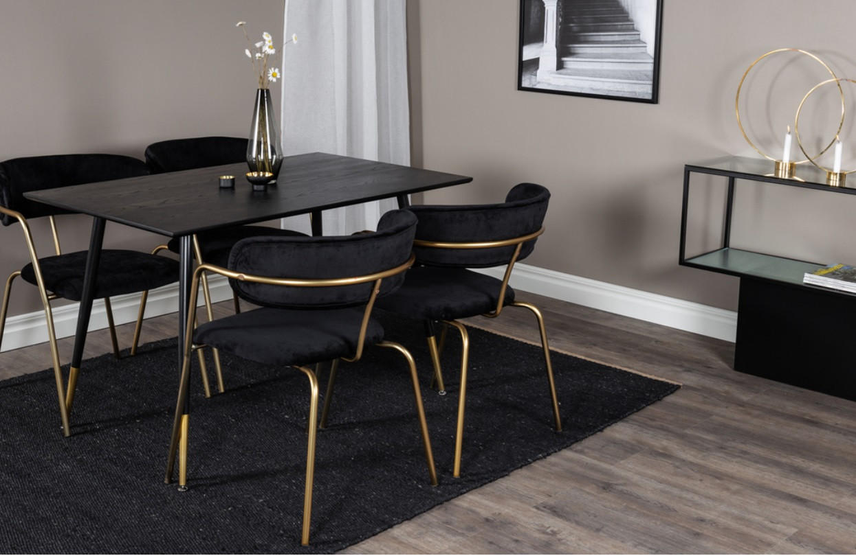 ESSTISCH furniert rechteckig Schwarz, Goldfarben  - Goldfarben/Schwarz, Design, Holz/Metall (120/85/75cm) - Livetastic