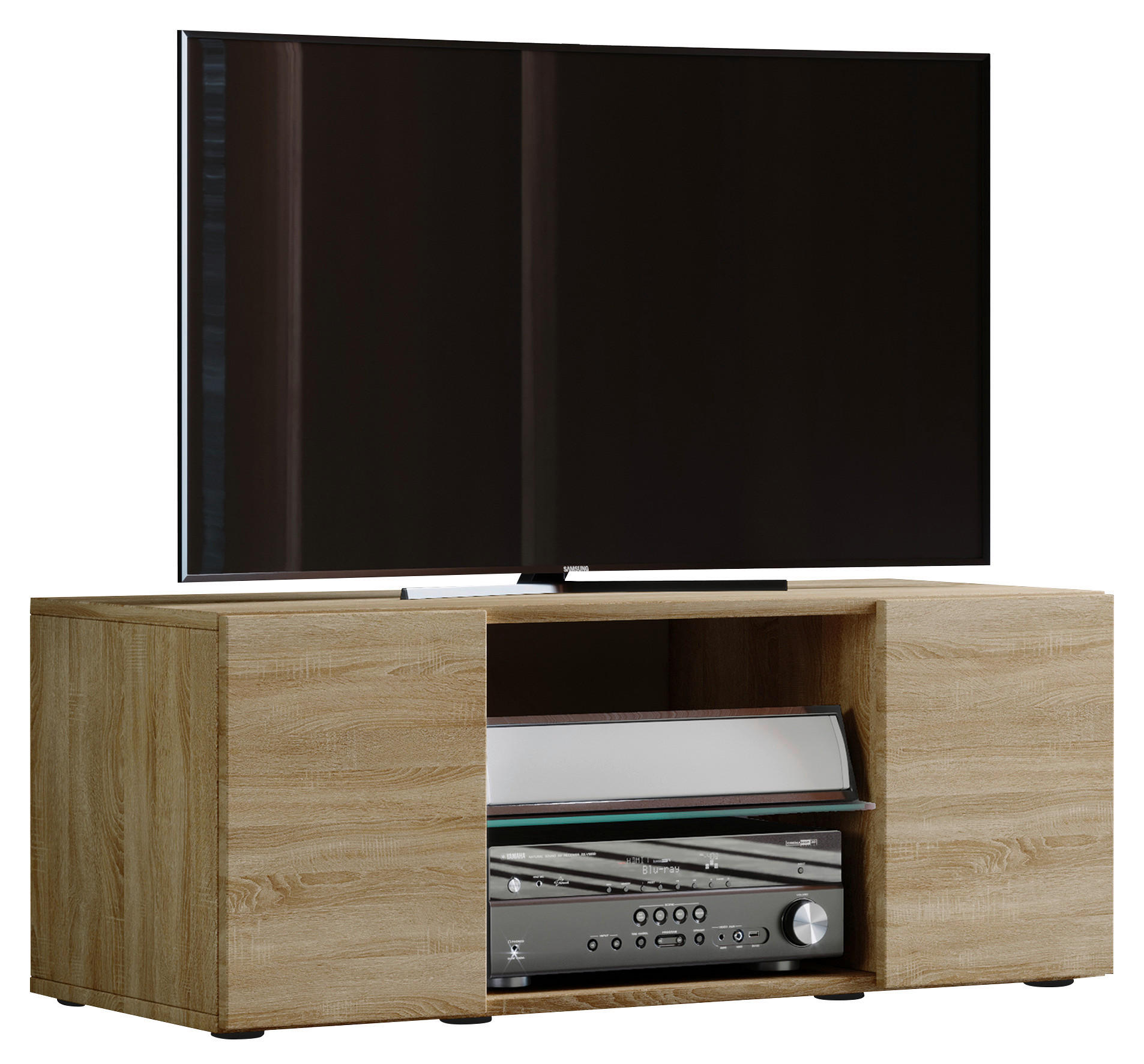 MEDIABÄNK i Sonoma ek  - Sonoma ek/svart, Klassisk, trämaterial/glas (95/40/36cm) - MID.YOU