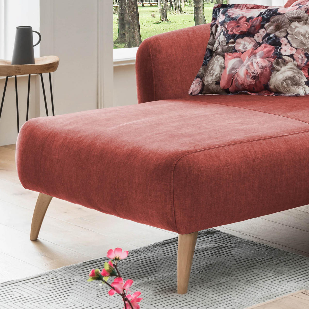 ECKSOFA in Velours Koralle, Multicolor  - Koralle/Buchefarben, Modern, Holz/Textil (162/277cm) - Livetastic