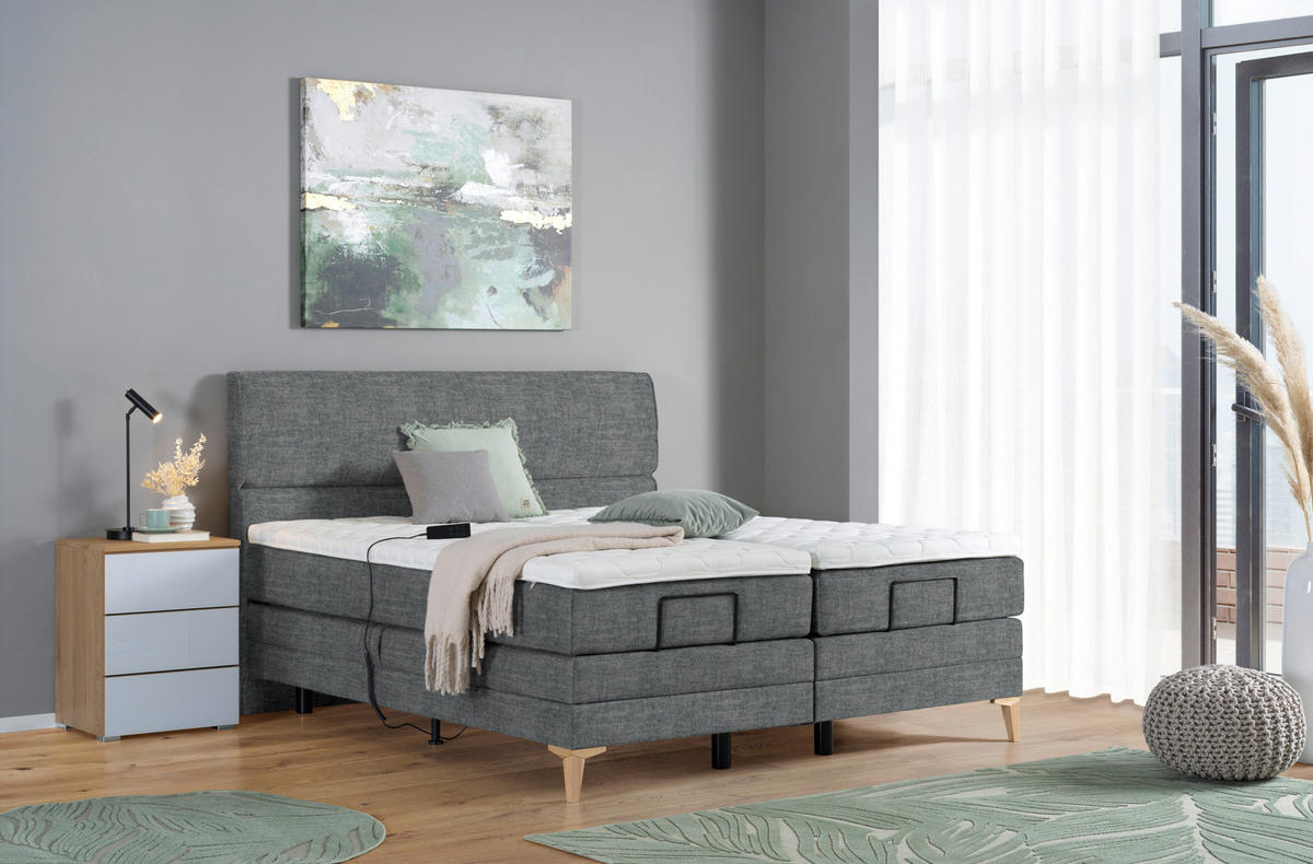 BOXSPRINGBETT 180/200 cm  in Dunkelgrau  - Eichefarben/Dunkelgrau, Konventionell, Holz/Textil (180/200cm) - Voleo