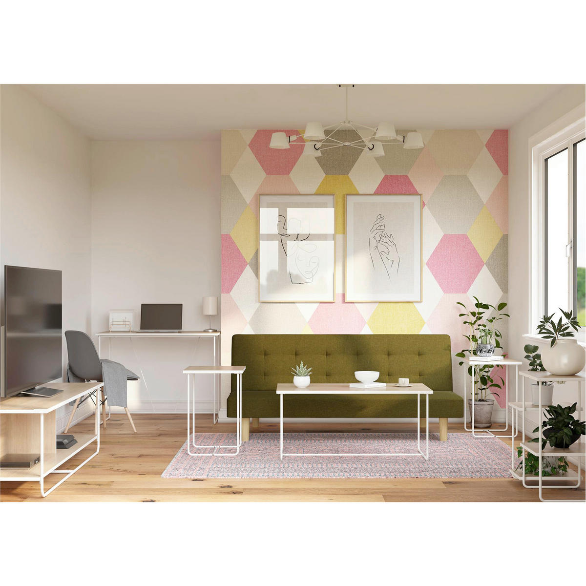 SCHREIBTISCH  in Naturfarben, Weiß  - Naturfarben/Weiß, Design, Holzwerkstoff/Metall (99/75/49cm) - MID.YOU