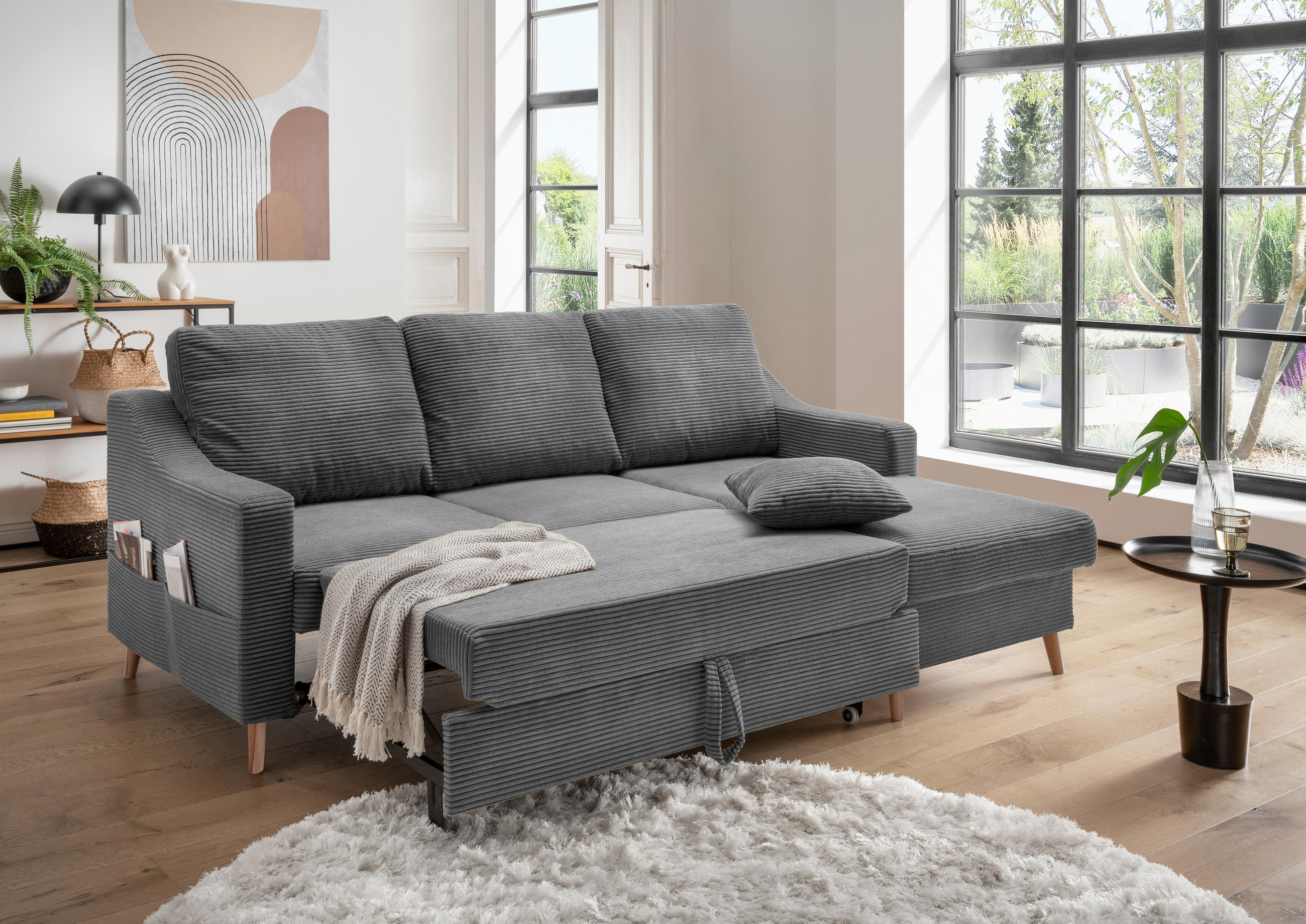 ECKSOFA in Cord Grau - Naturfarben/Grau, Design, Holz/Textil (228/150cm) - P & B