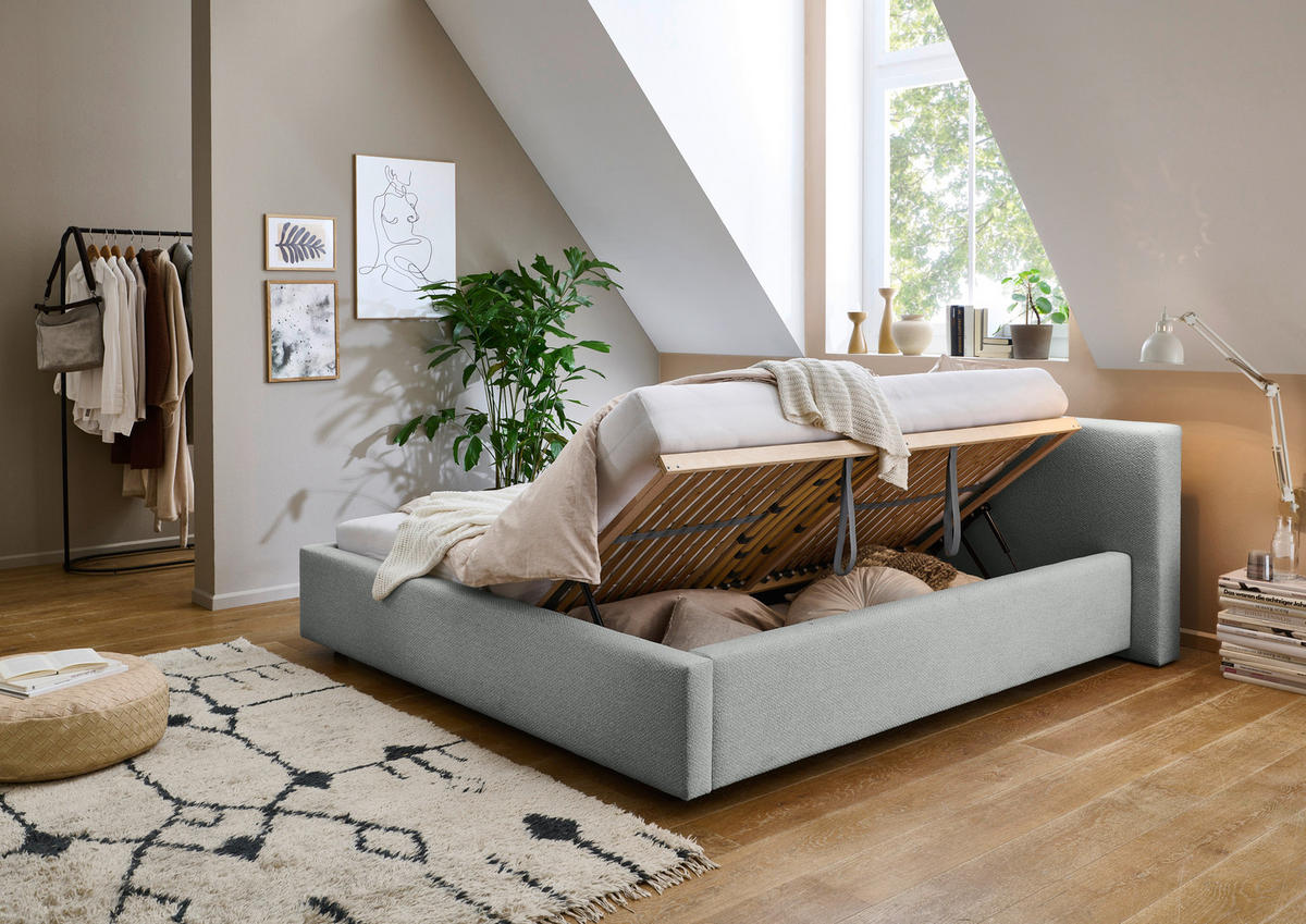 POLSTERBETT 240/200 cm,  in Grau, Lattenrost, Bettkasten,  - Grau, Basics, Holz/Textil (240/200cm) - Boxxx