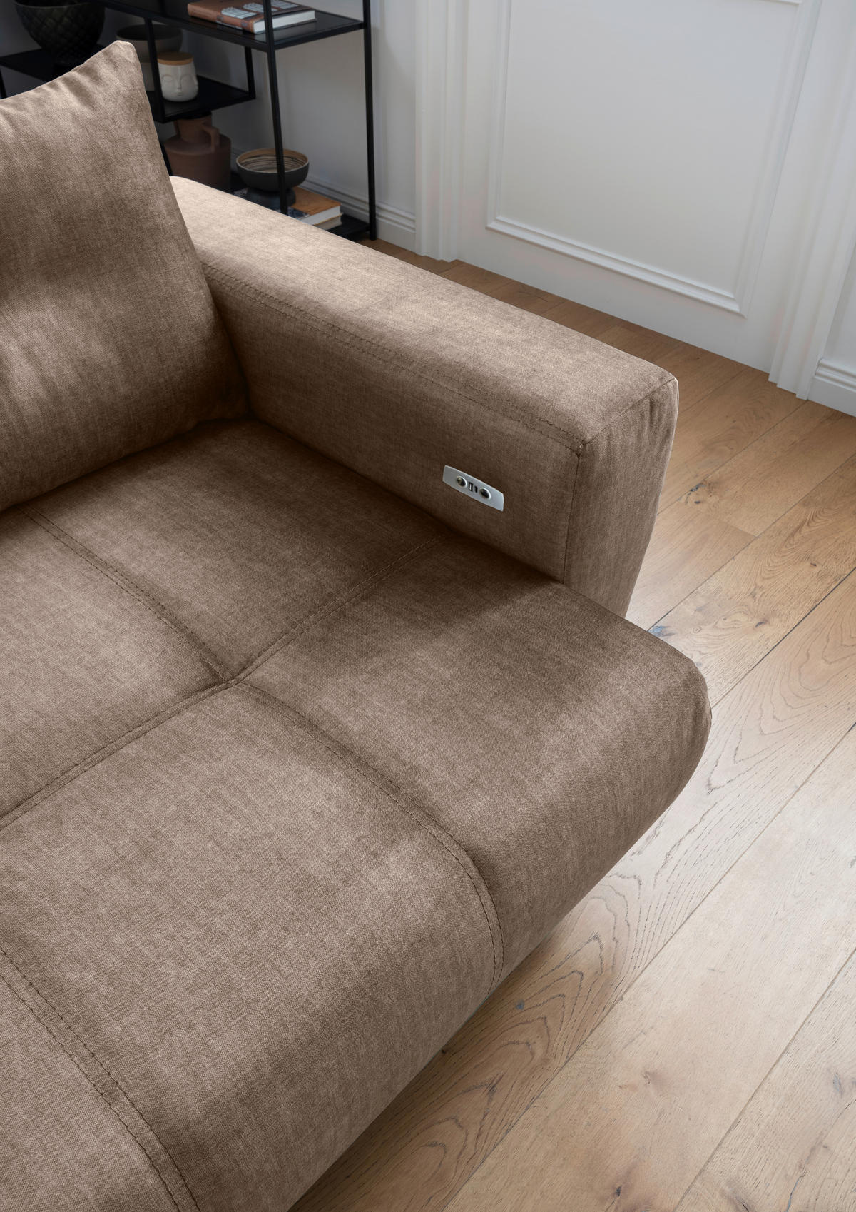 ECKSOFA RESTATO Hellbraun Velours  - Hellbraun/Schwarz, MODERN, Textil/Metall (177/246cm) - MID.YOU