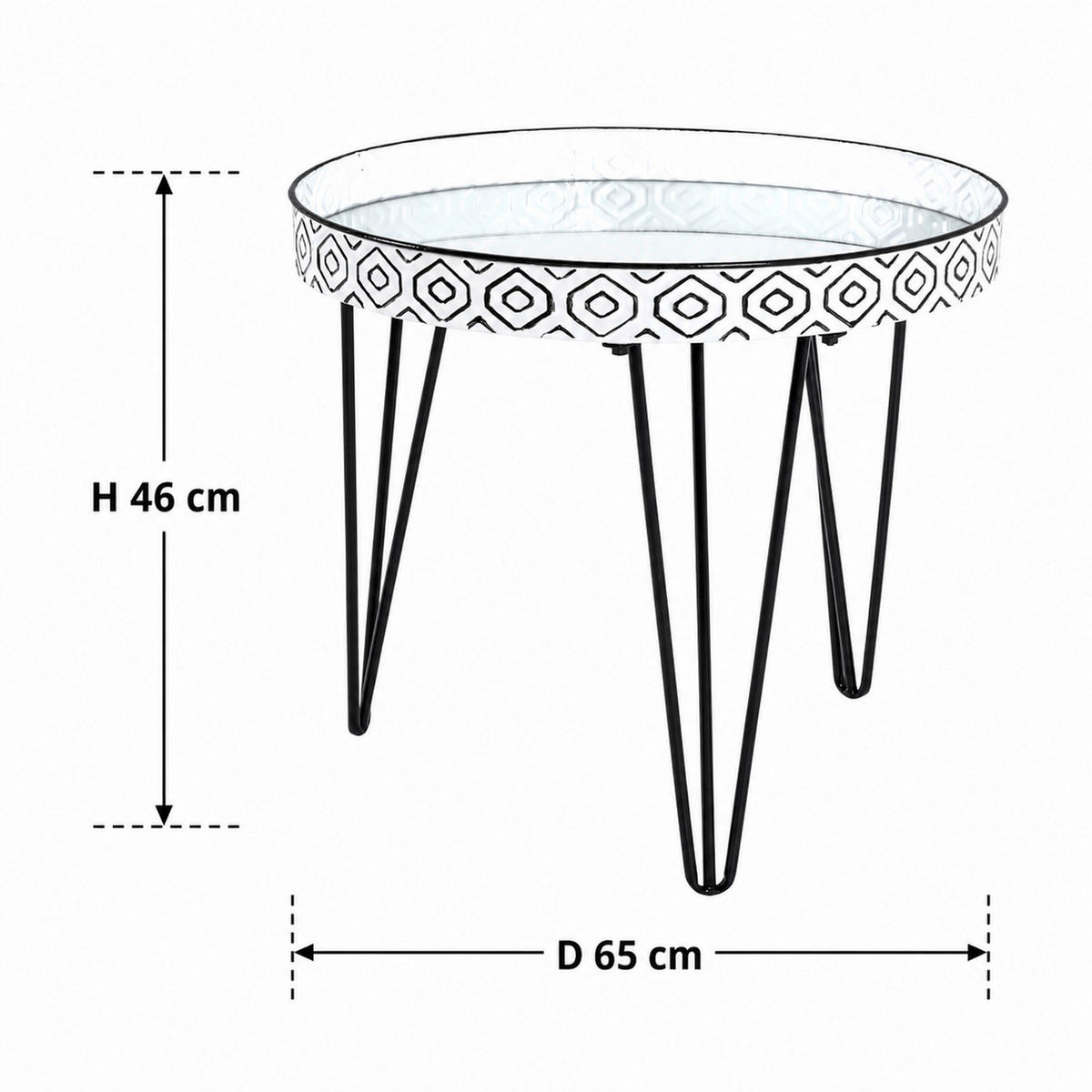 BEISTELLTISCH 65/65/46 cm Schwarz, Weiß rund  - Schwarz/Weiß, LIFESTYLE, Glas/Metall (65/65/46cm)