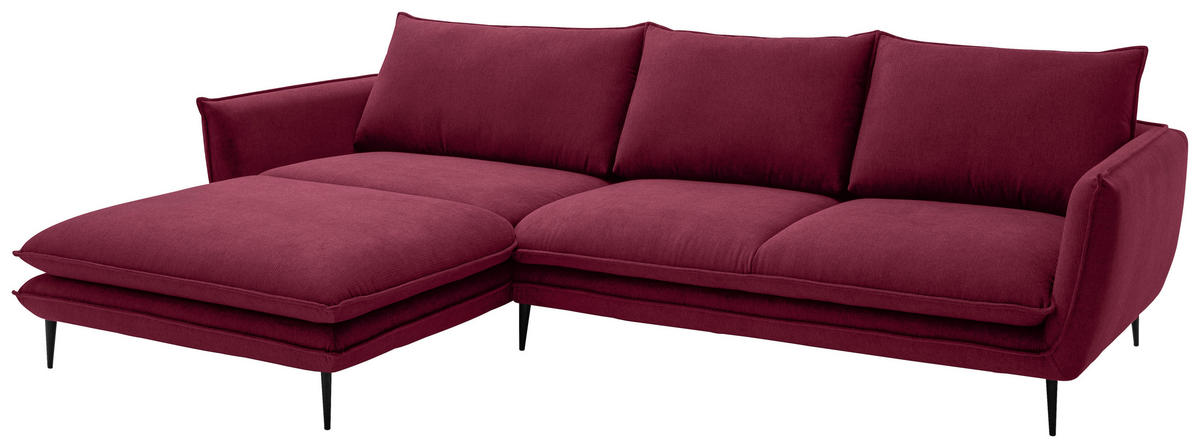 ECKSOFA Bordeaux Webstoff  - Bordeaux/Schwarz, KONVENTIONELL, Textil/Metall (196/304cm) - Hom`in