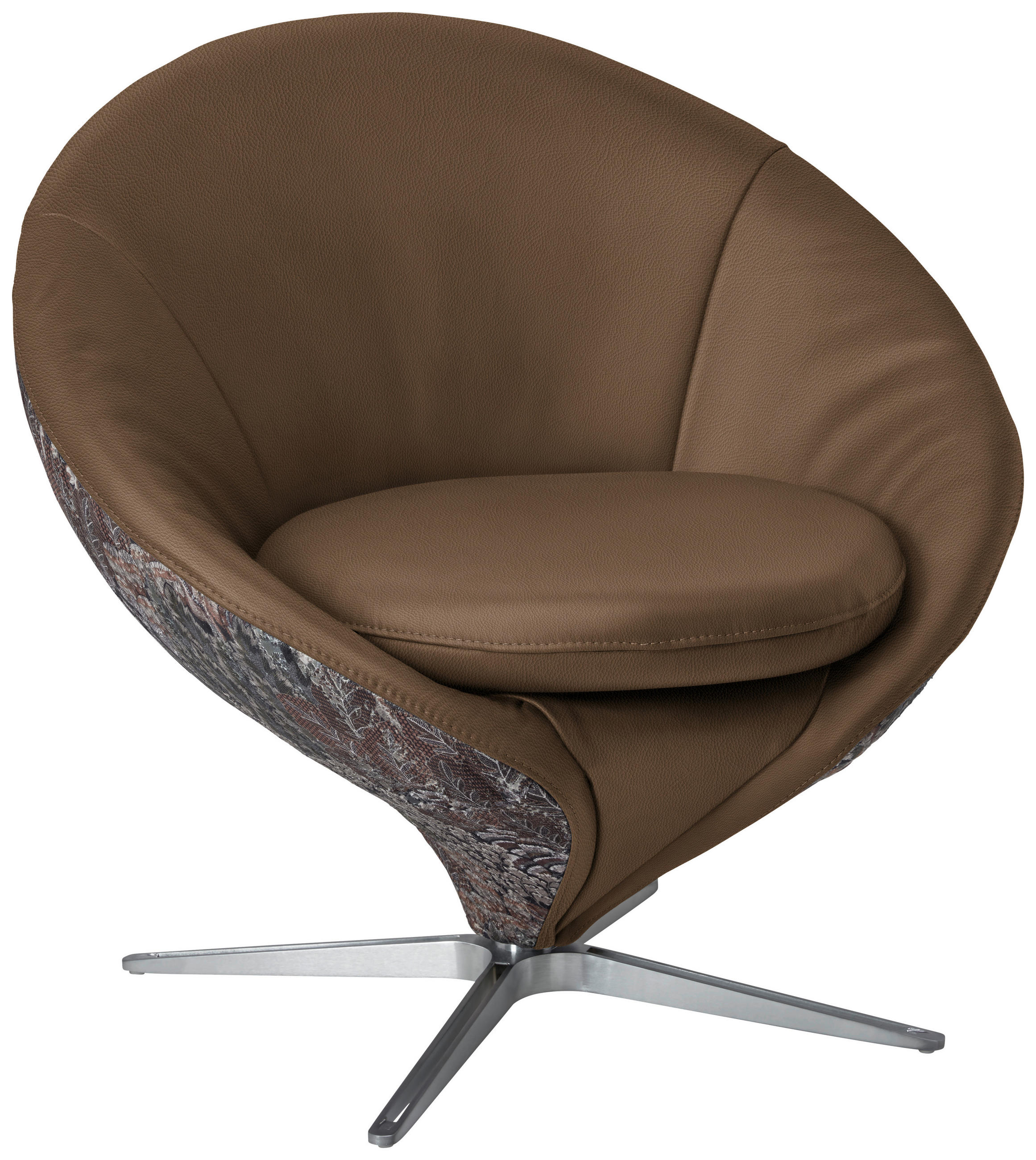 SESSEL in Jacquard Kombination Echtleder/Stoff Khaki  - Khaki/Nickelfarben, Design, Leder/Textil (84/81/79cm) - Koinor