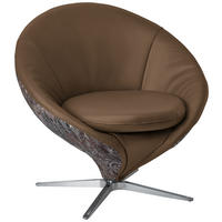 SESSEL in Jacquard Kombination Echtleder/Stoff Khaki  - Khaki/Nickelfarben, Design, Leder/Textil (84/81/79cm) - Koinor