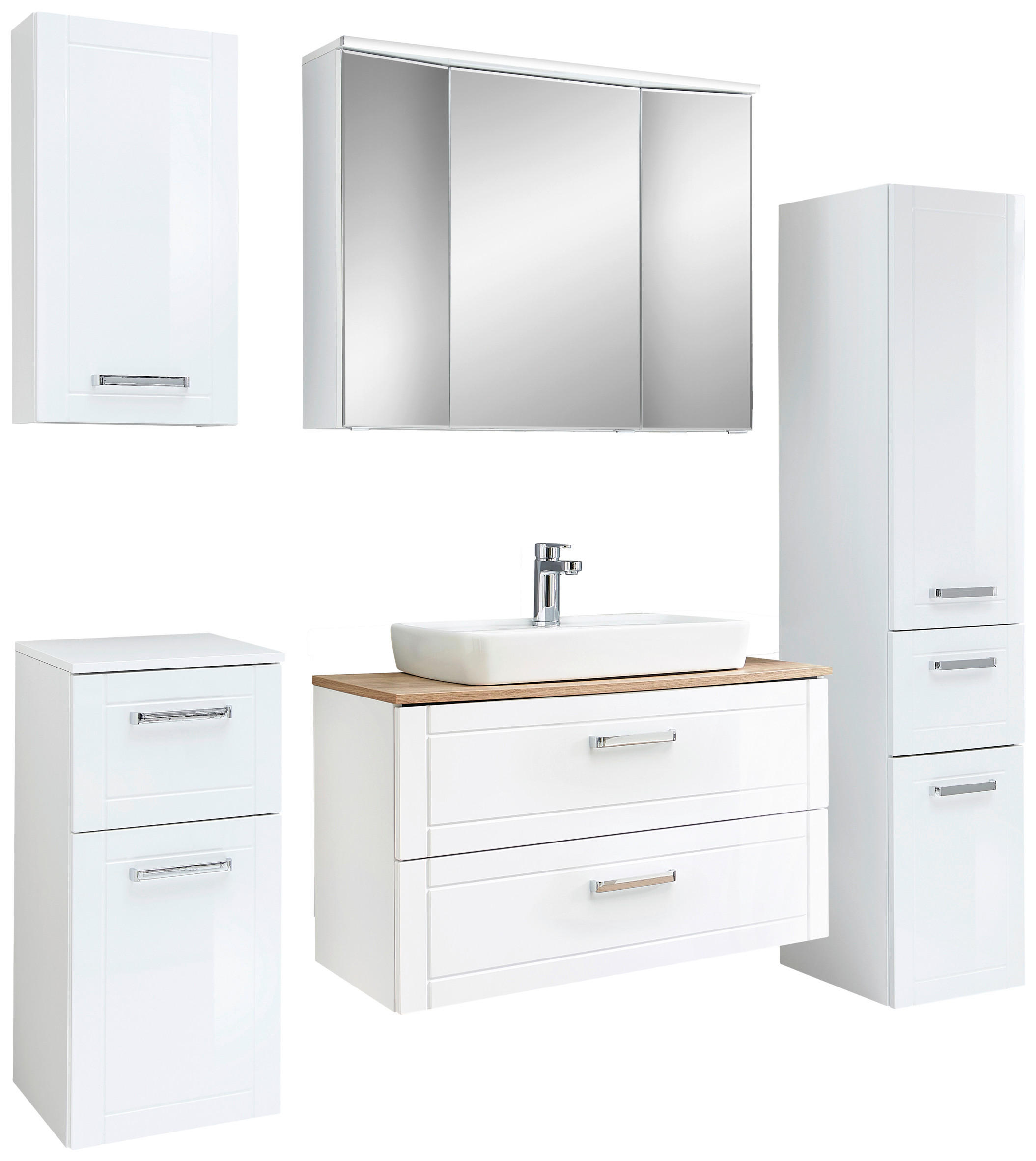 BADEZIMMER 7-teilig  in 160 cm  - Chromfarben/Eichefarben, MODERN, Glas/Keramik (160cm) - Sadena
