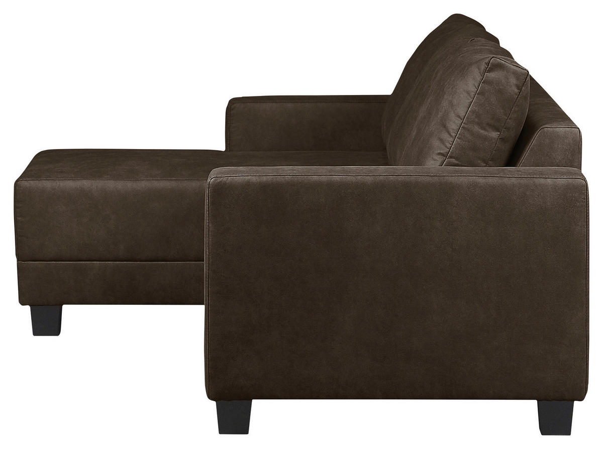 ECKSOFA in Mikrofaser Dunkelbraun  - Dunkelbraun/Braun, Design, Holz/Textil (144/200cm) - MID.YOU