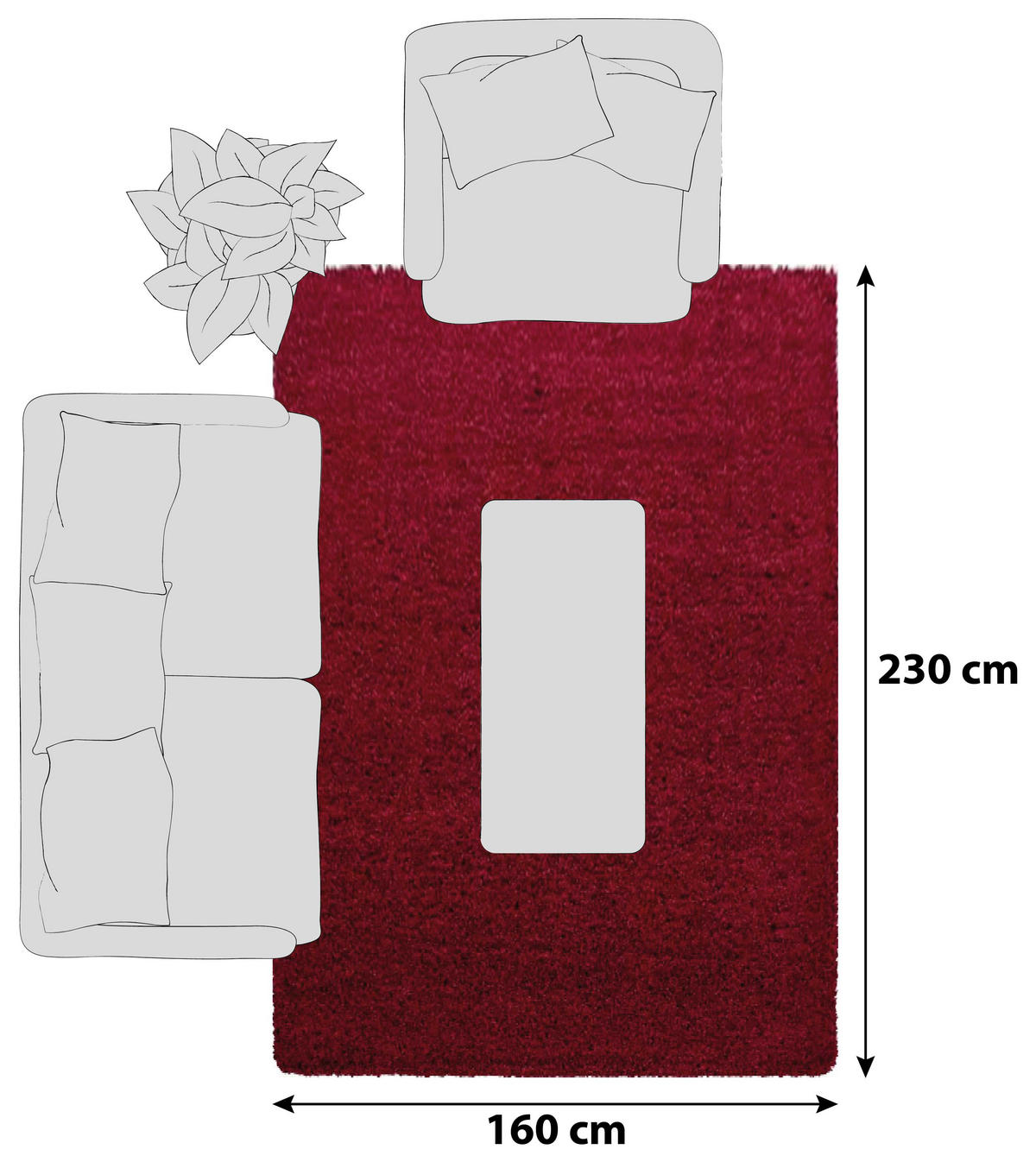 KOBEREC S VYSOKÝM VLASOM, 160/230 cm, červená - červená, Konventionell, textil (160/230cm) - Novel