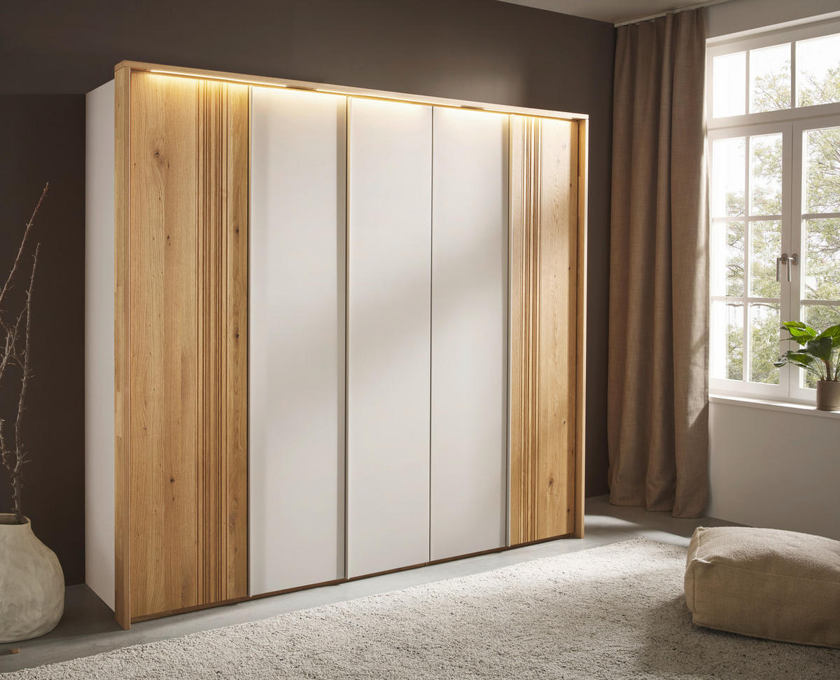 DREHTÜRENSCHRANK 252/223/62 cm,  in Perlmutt, Wildeiche, 5-türig  - Wildeiche/Perlmutt, Design, Holz/Holzwerkstoff (252/223/62cm) - Valnatura